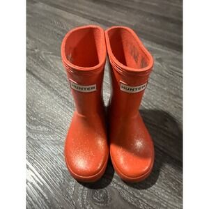 Hunter Kids First Classic Glitter Orange Rain Boots Waterproof Wellies US 7B 8G